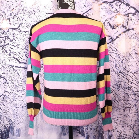 METALLIC STRIPE SWEATER M Nine West Bright Colorful Casual Spring Easter Office - Picture 11 of 12